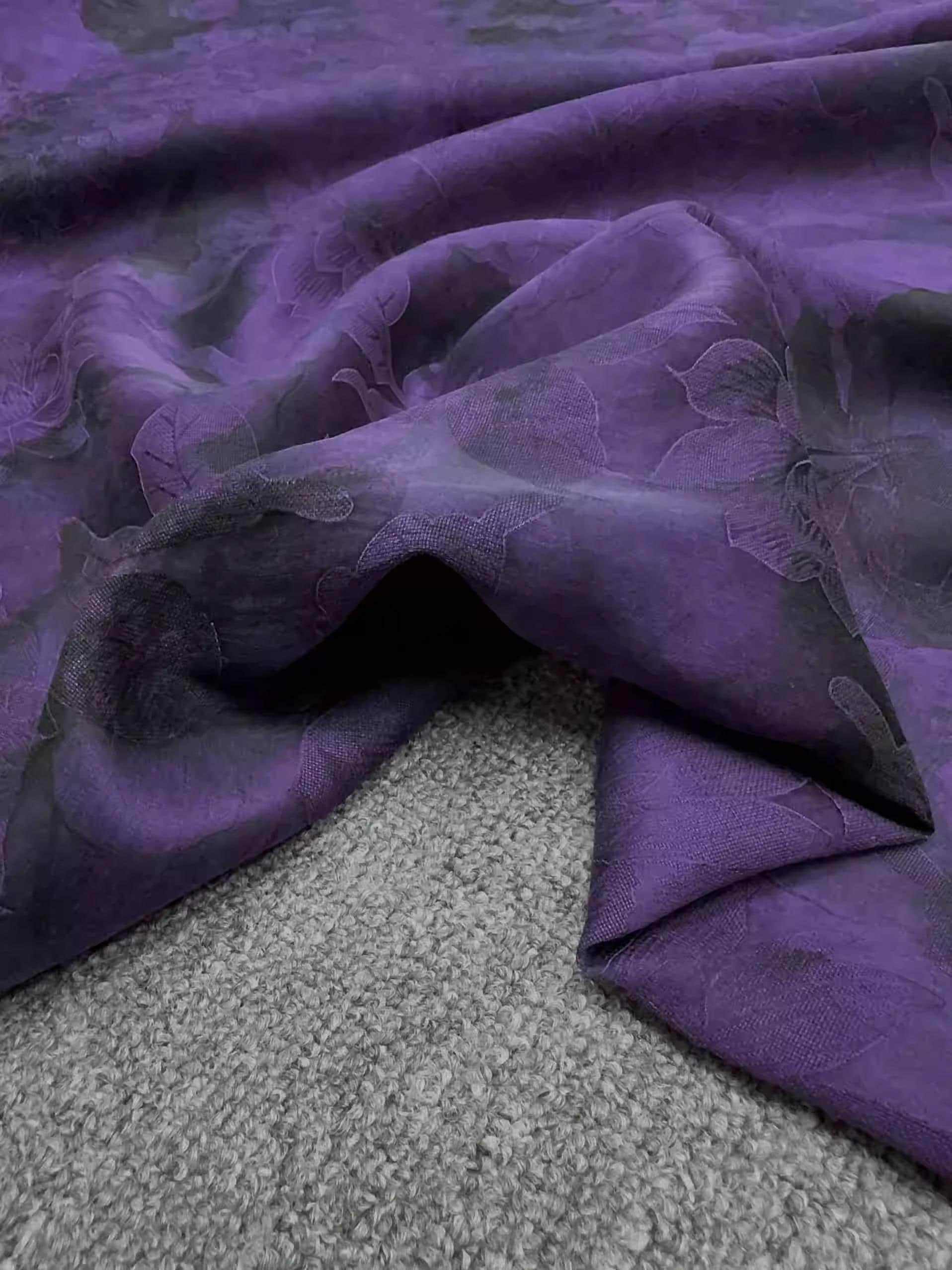 BUBHLZZ - Chic Purple 26 Momme HUALUO Jacquard Hongyunsha Silk Fabric (Openwork texture) - 114cm by the Yard