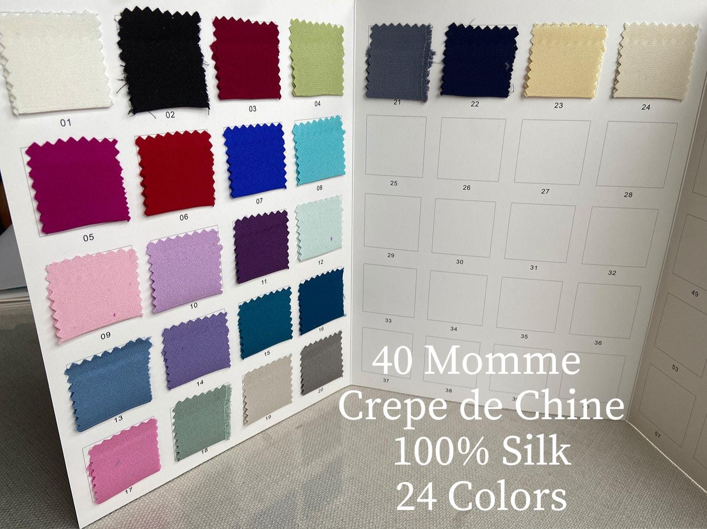 Heavy 40 Momme Silk Crepe de Chine Fabric – 114cm Wide, 24 Colors, Luxury Drape