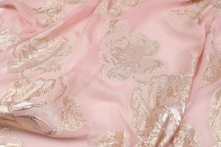 JFHFDH - 14 Momme Golden Thread Weave Silk Georgette Fabric - 140cm wide by the Yard