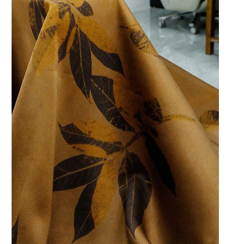 KASFEY - Handmade 38 Momme Maple Leaves Digital Printing Mud Silk Satin Fabric -108cm By the Yard