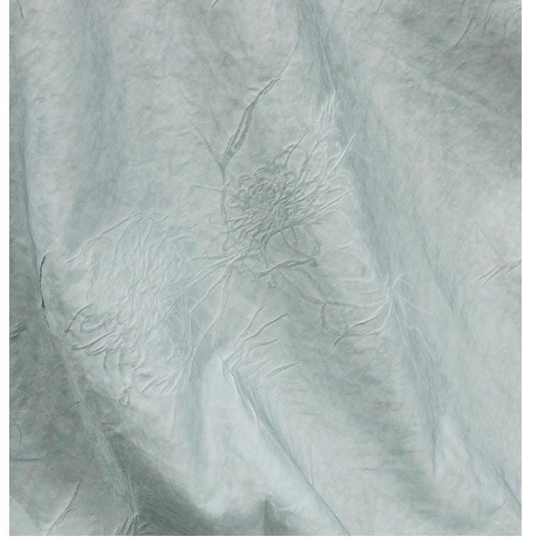 HUGANR - 28 Momme Dirty Dyed Lake Blue Silk cotton-Linen Jacquard Satin Silk Fabric - 138cm wide by the Yard
