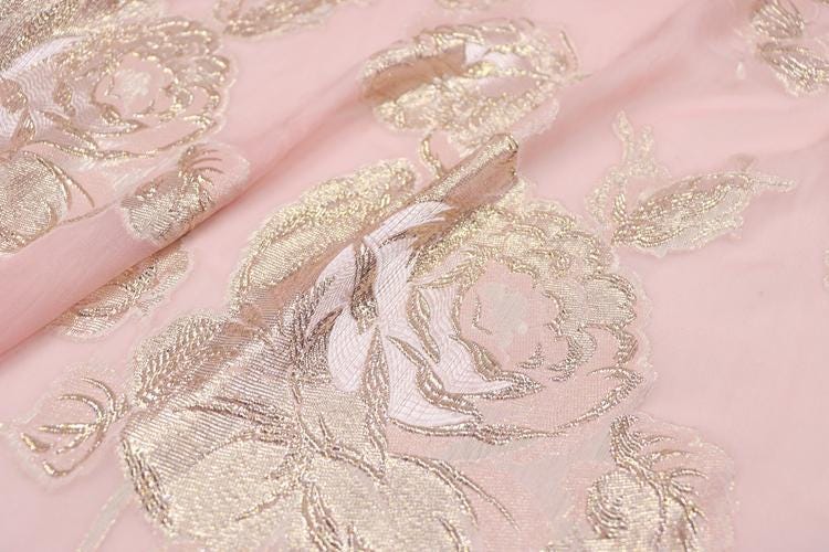 JFHFDH - 14 Momme Golden Thread Weave Silk Georgette Fabric - 140cm wide by the Yard