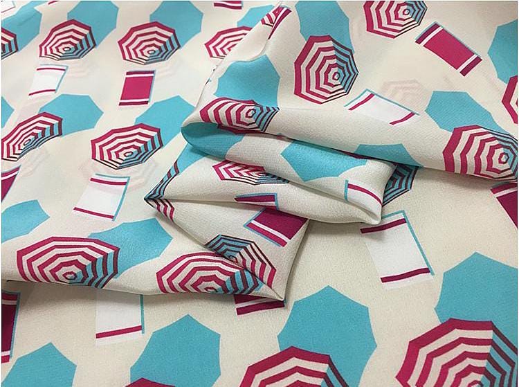 BABXIN - 17 Momme Octagon Pattern Print Wide Silk Crepe de Chine Fabric - 136cm wide by the Yard