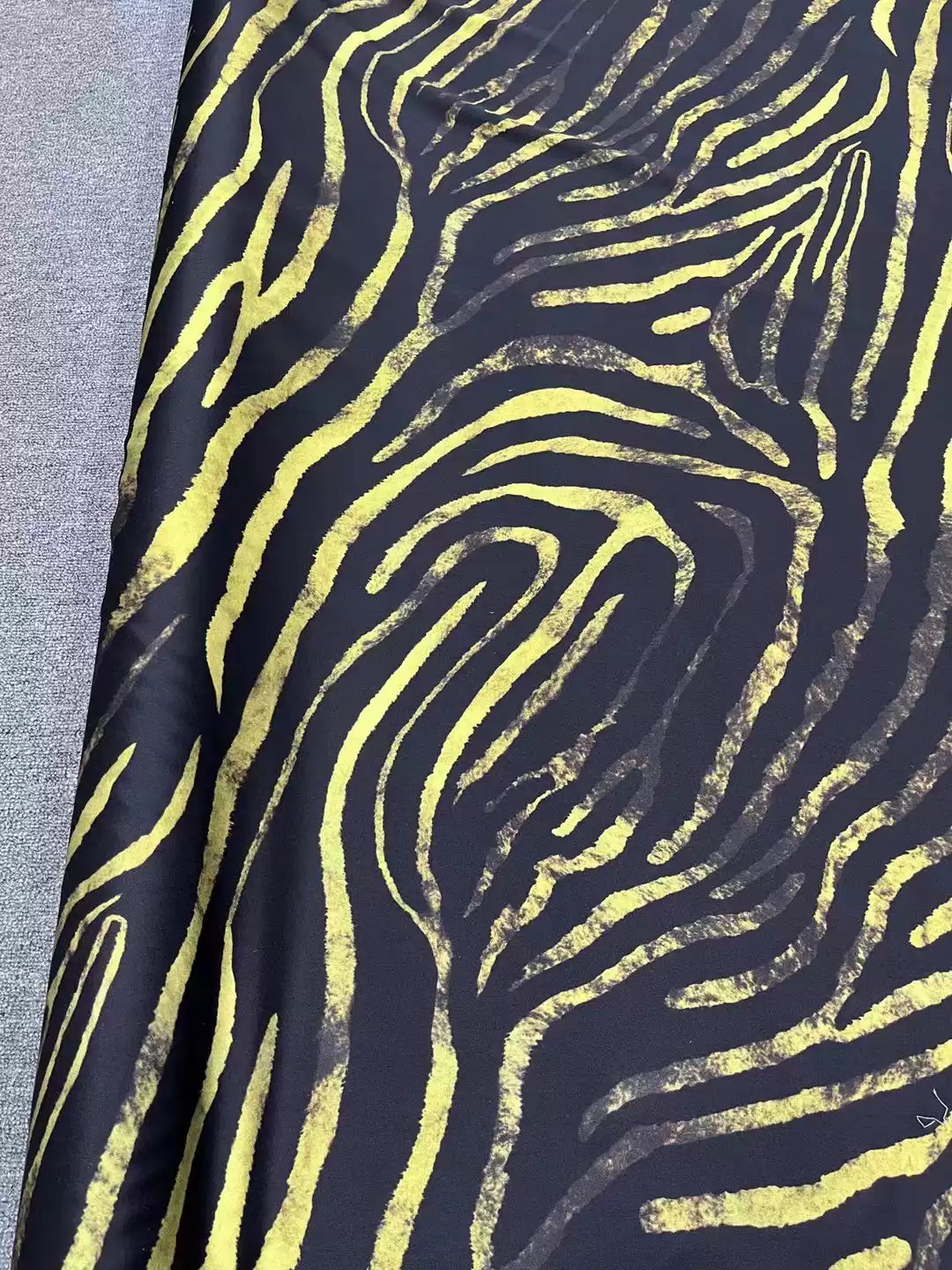 BUBHDT - 21 Momme Black Background with Yellow Stripes Digital Print Stretch Silk Satin Fabric - 140cm wide by the Yard