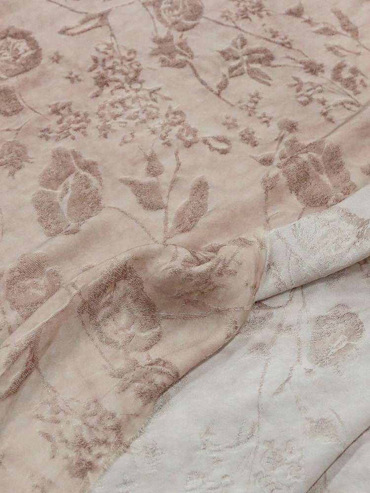 ZFENH - Handmade Dirty Pink Jacquard Gambiered Ganton Tussah Silk Fabric By the Yard