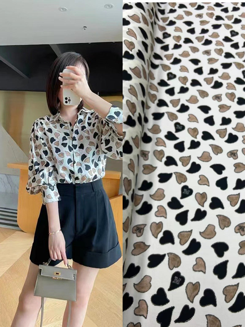 BUBHDX - 21 Momme   Heart Shape Digital Print Stretch Silk Satin Fabric - 140cm wide by the Yard