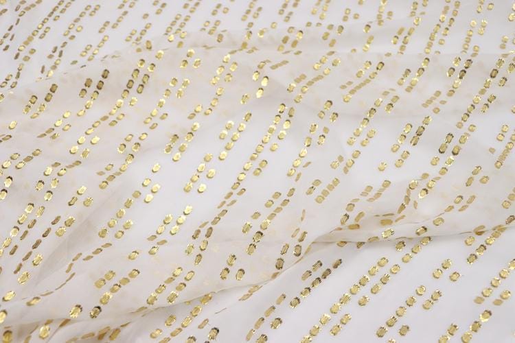 JFHBSJ - 10 Momme Golden Thread Weave Silk Georgette Fabric - 114cm wide by the Yard