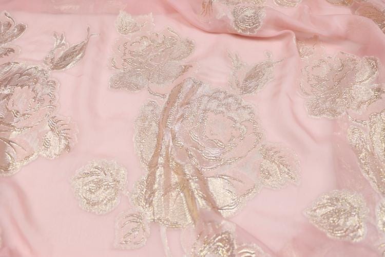 JFHFDH - 14 Momme Golden Thread Weave Silk Georgette Fabric - 140cm wide by the Yard