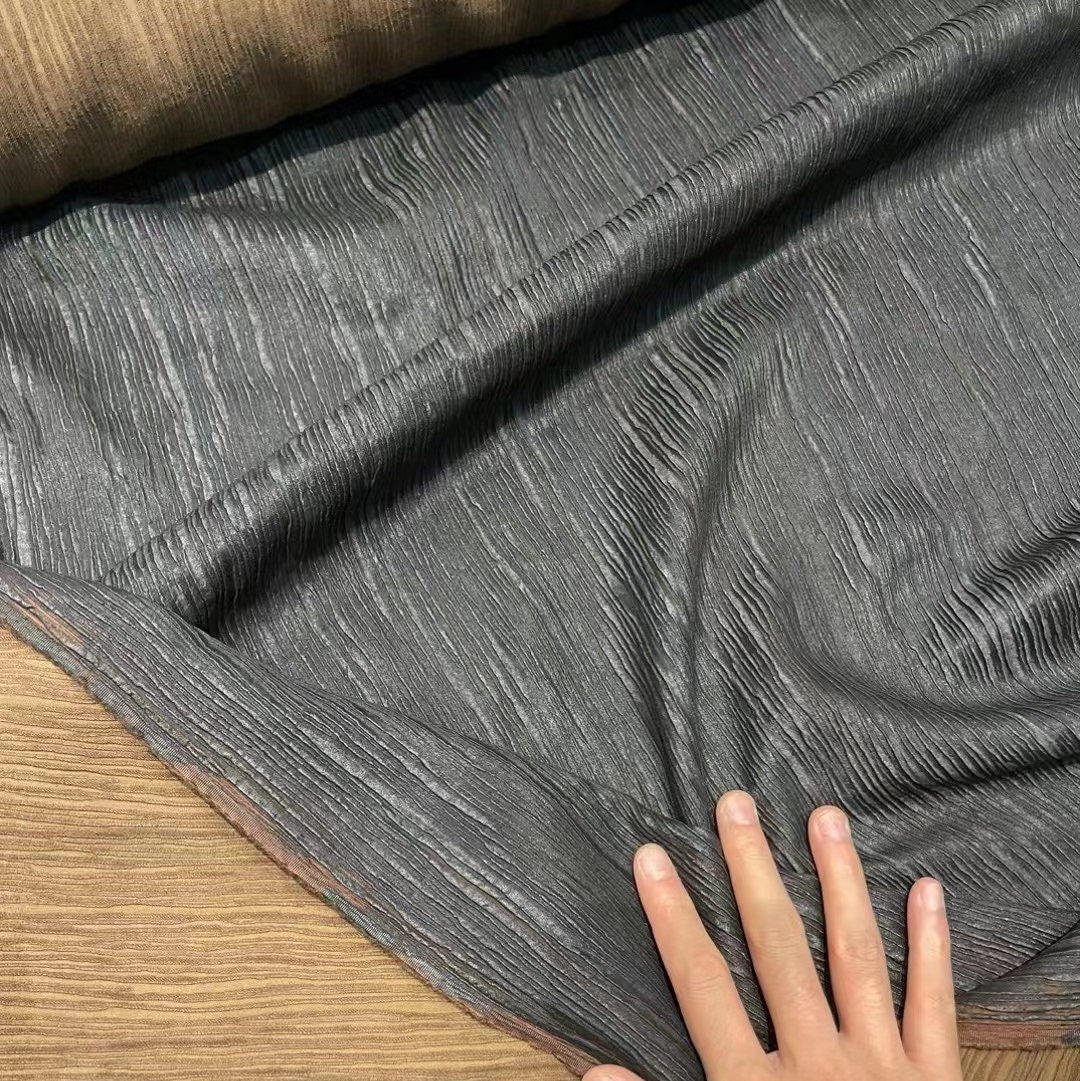 SHUNYUDUAN - 40 Momme Handmade Plant Dye Jacquard Crinkled Mud Silk Satin Fabric - 140cm wide by the Yard