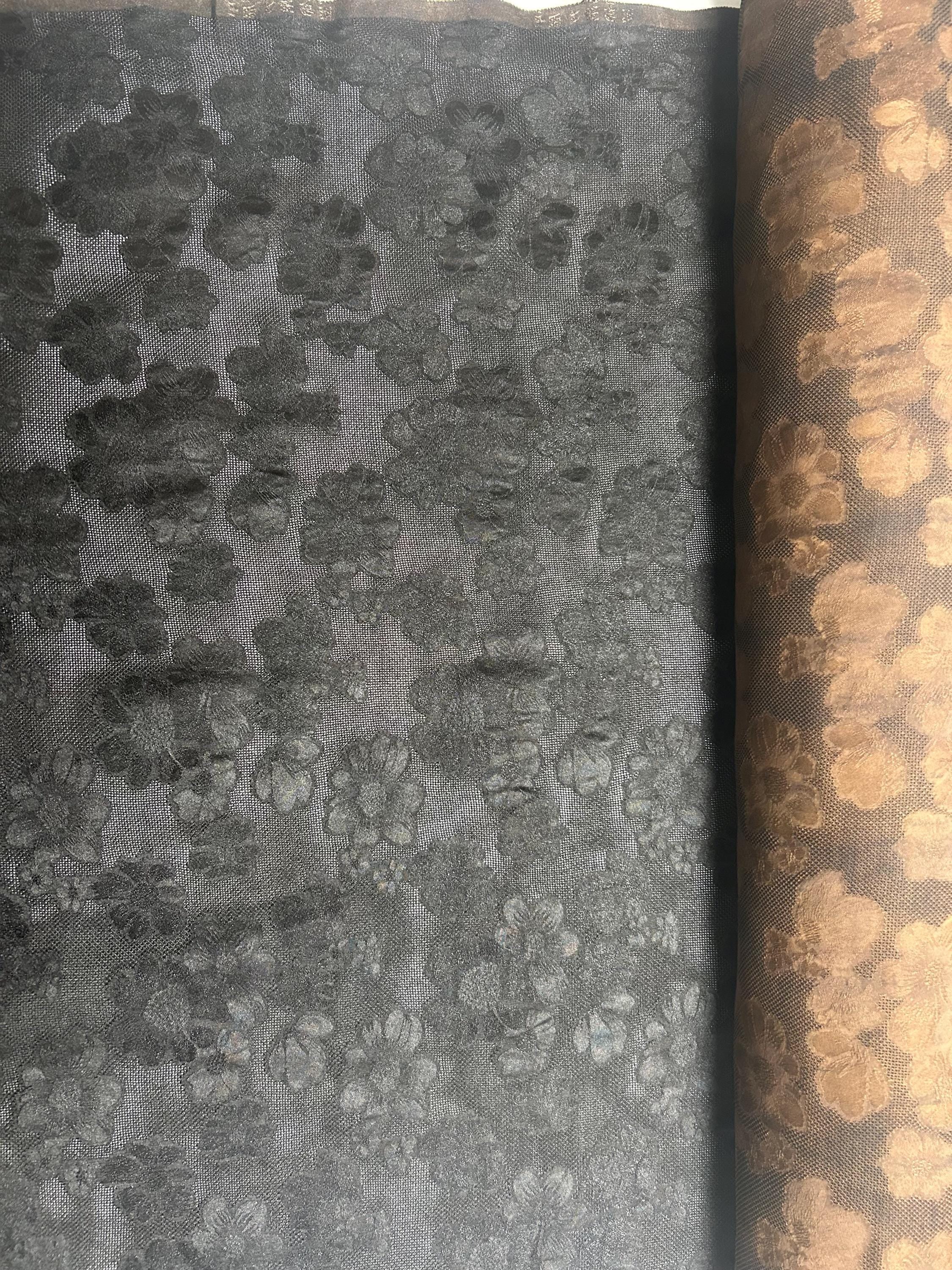 LJJLENO - 36 Momme Heritage Handmade Jacquard Black & Brown HUALUO Mud Silk Fabric - 90cm wide by the Yard