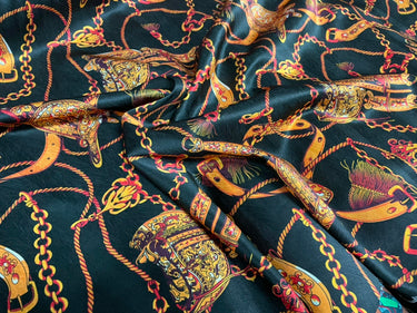 AIMADO - 19 Momme Retro Style Chain Pattern Digital Print Stretch Silk Satin Fabric - 140cm wide by the Yard
