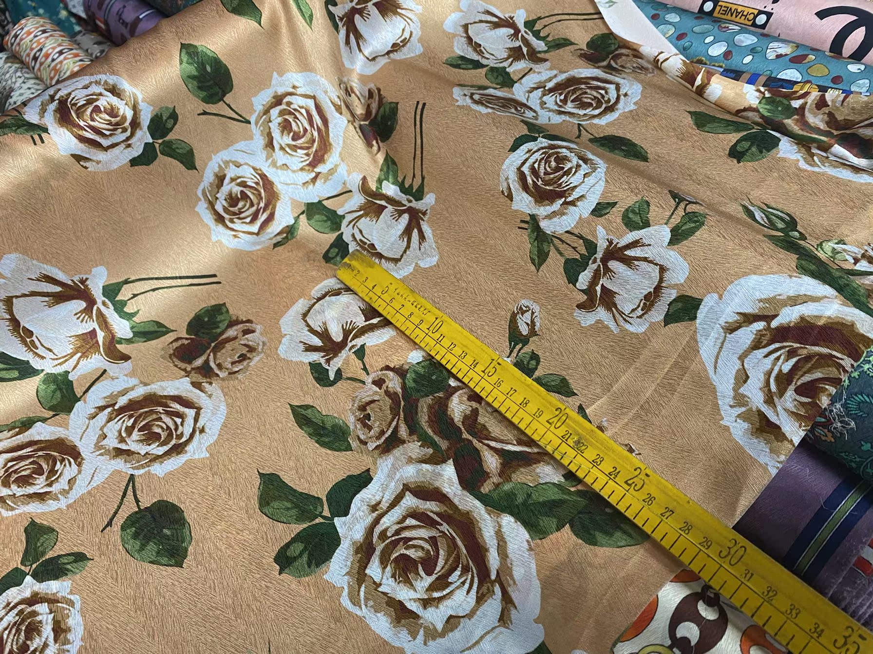 BIGDAM - 22 Momme Big Peony Pattern Digital Print Sangbo Stretch Silk Satin Fabric - 108cm wide by the Yard