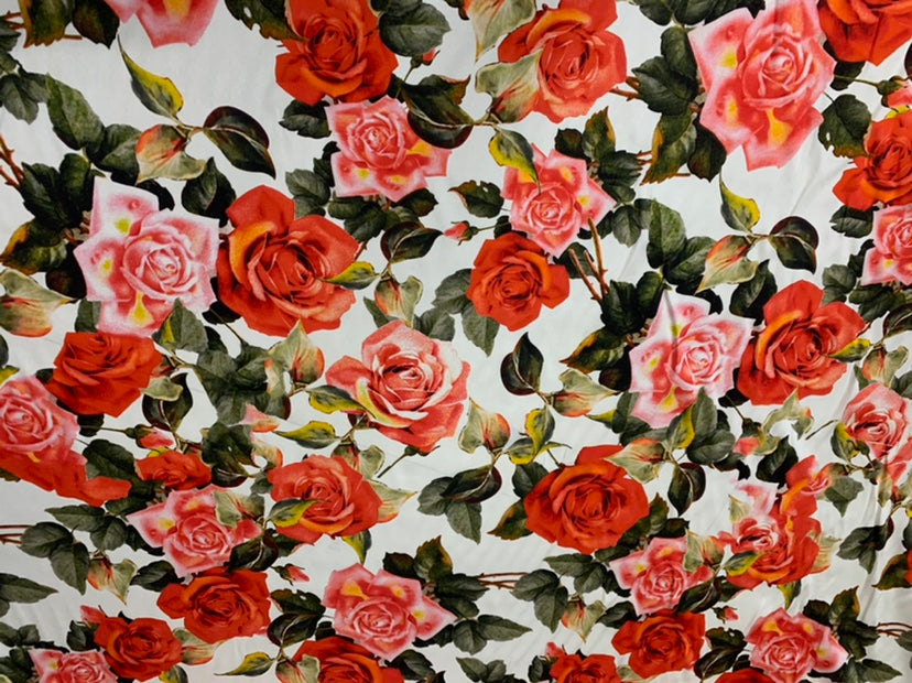 BIMEIG - 19 Momme Big Rose  Pattern Digital Print Stretch Silk Satin Fabric - 108cm wide by the Yard