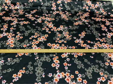 BLAMEI - 19 Momme Black Background Plum Blossom Pattern Digital Print Stretch Silk Satin Fabric - 108cm wide by the Yard