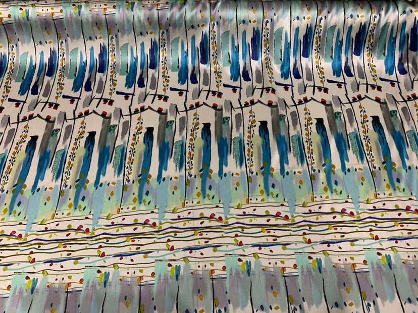 BOXIMI - 19 Momme Lines and Florals Pattern Digital Print Stretch Silk Satin Fabric - 140cm wide by the Yard