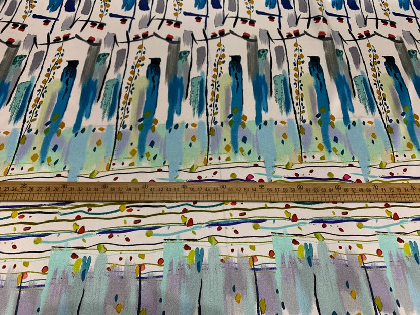 BOXIMI - 19 Momme Lines and Florals Pattern Digital Print Stretch Silk Satin Fabric - 140cm wide by the Yard