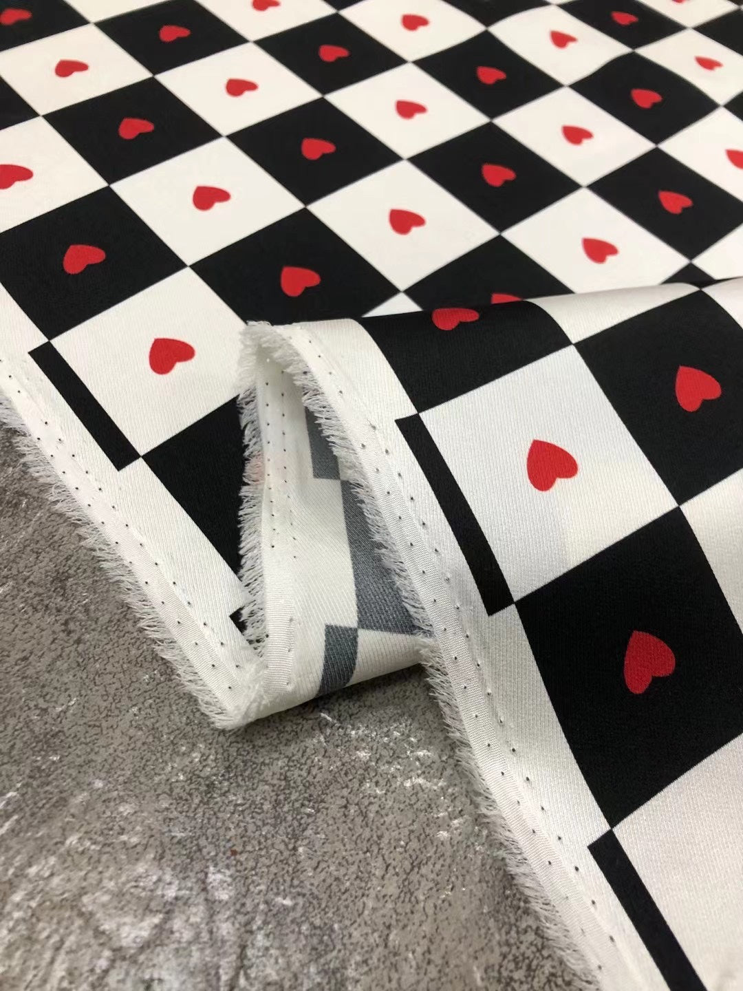 BUBAXG - 21 Momme Grid Love Digital Print Stretch Silk Satin Fabric - 140cm wide by the Yard