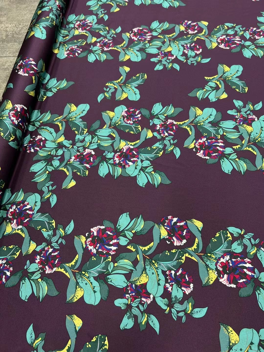 BUBAZH - 21 Momme Temperament Purple Digital Print Stretch Silk Satin Fabric - 140cm wide by the Yard