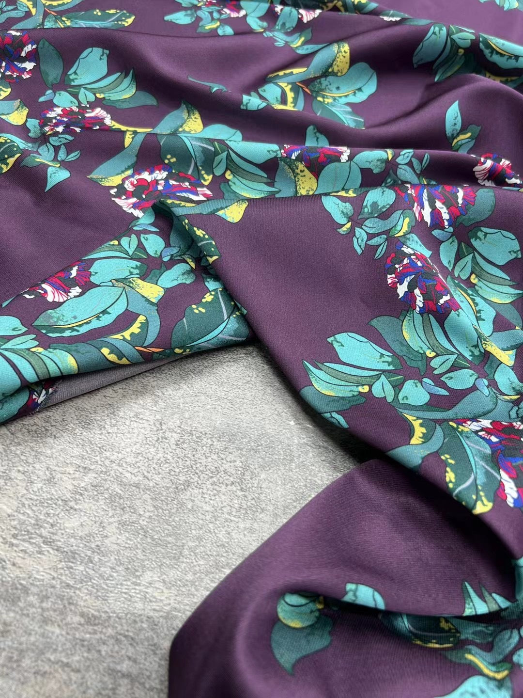 BUBAZH - 21 Momme Temperament Purple Digital Print Stretch Silk Satin Fabric - 140cm wide by the Yard