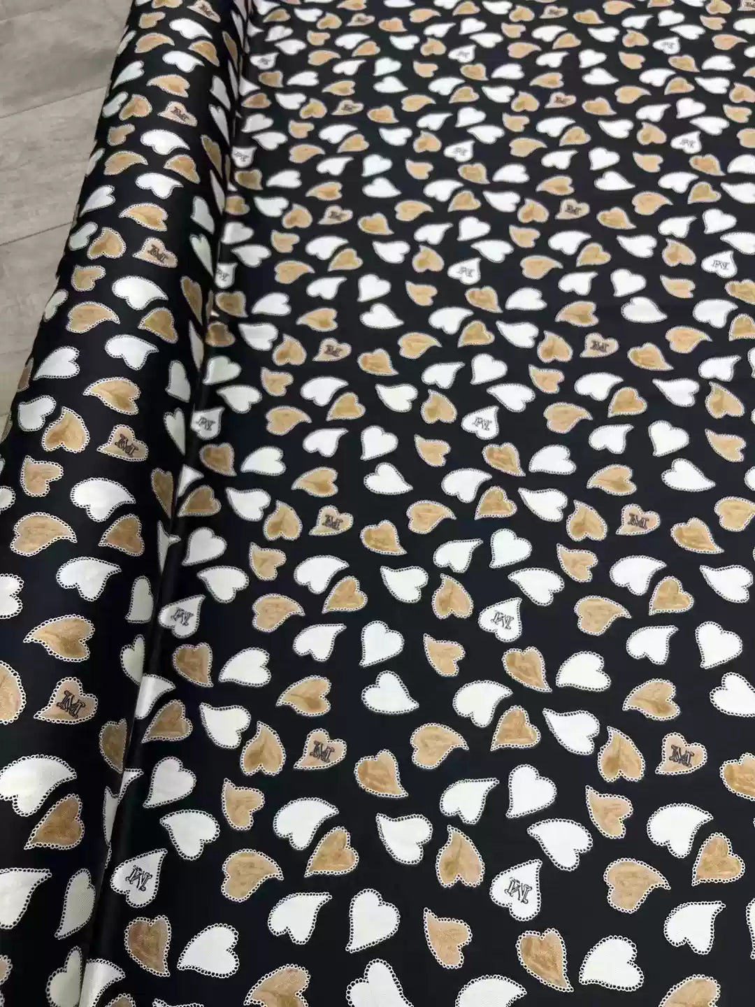 BUBHDX - 21 Momme   Heart Shape Digital Print Stretch Silk Satin Fabric - 140cm wide by the Yard