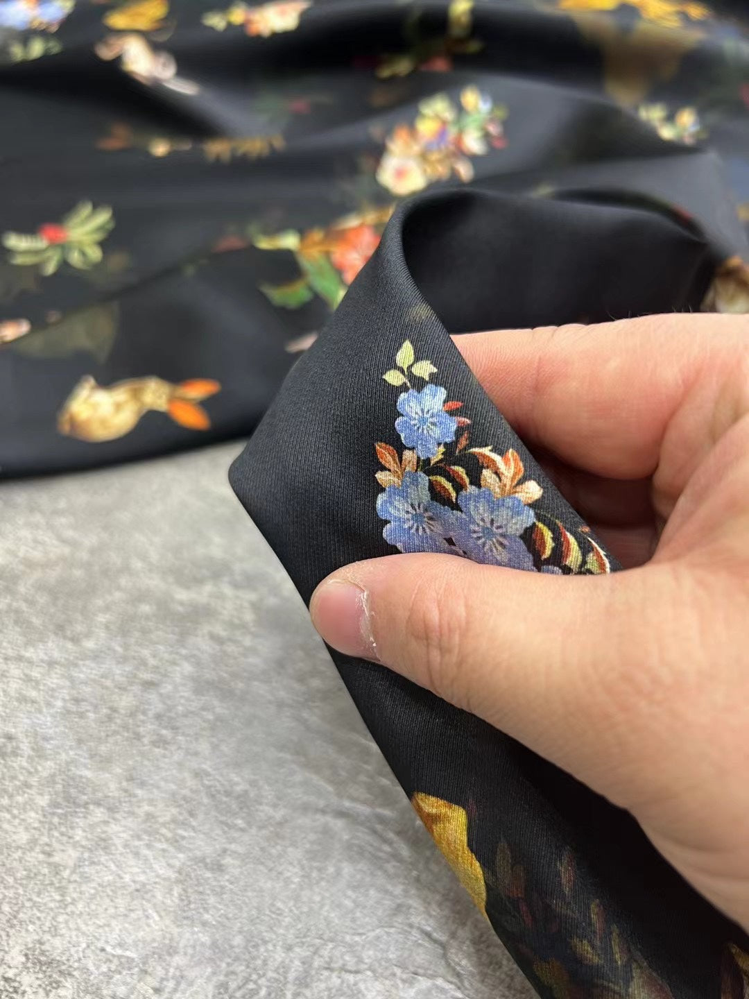 BUBHTZ - 21 Momme  Black Background Rabbit Digital Print Stretch Silk Satin Fabric - 140cm wide by the Yard