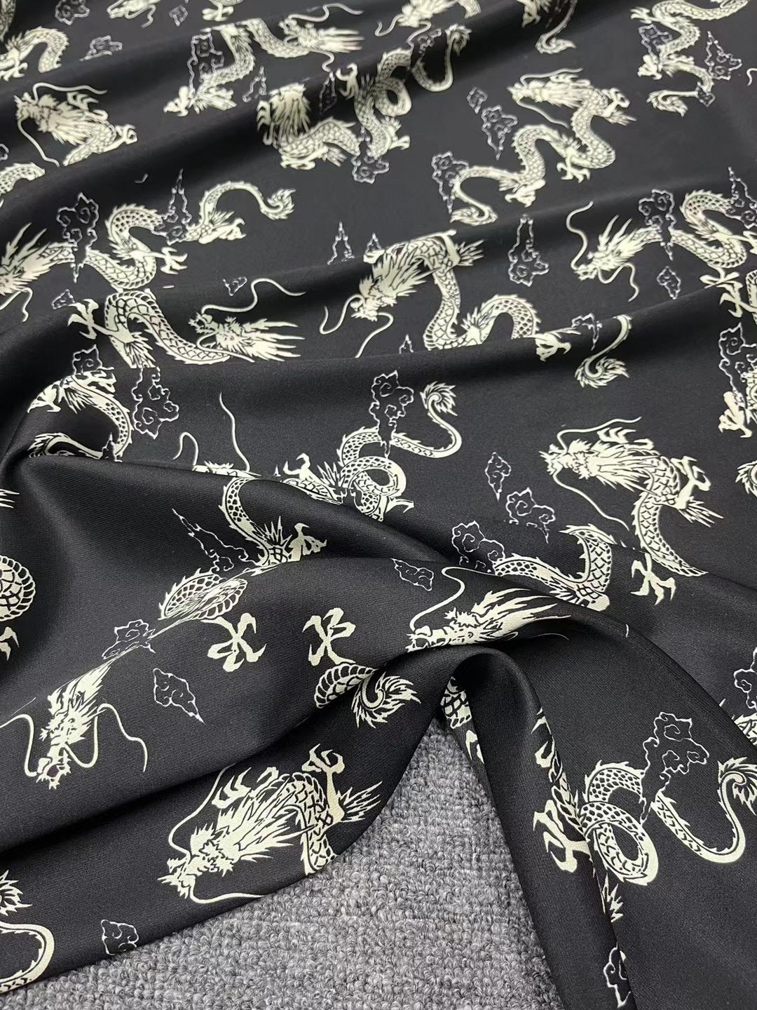 BUBLOW - 21 Momme Dragon Pattern  Digital Print Stretch Silk Satin Fabric - 140cm wide by the Yard