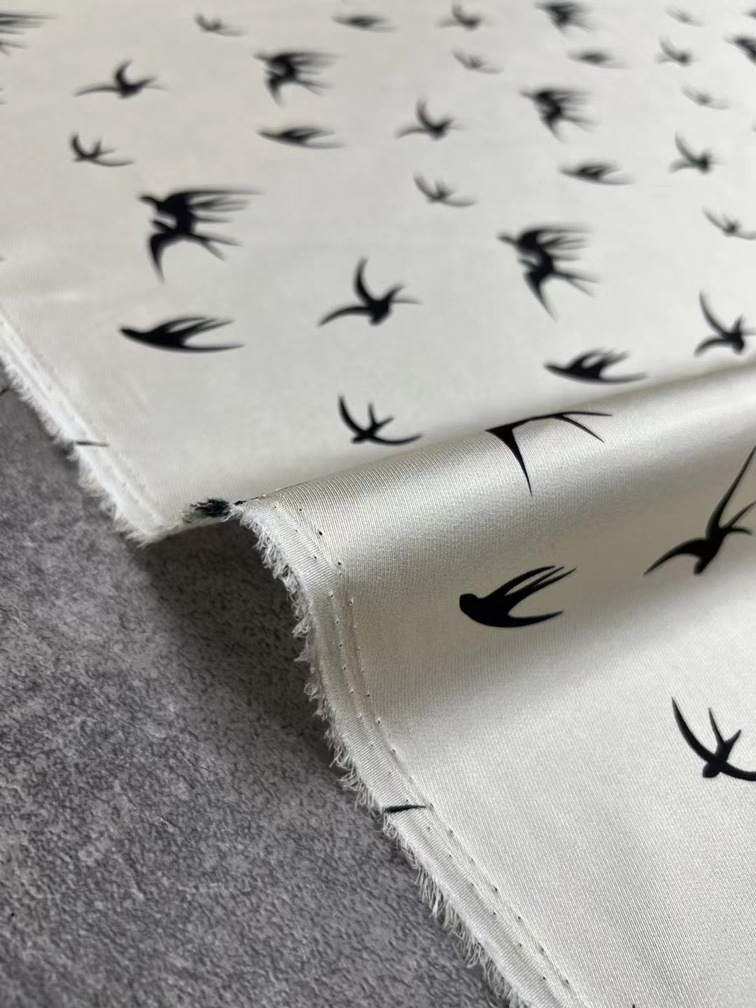 BUBXYZ - 21 Momme Beige Swallow Pattern Digital Print Stretch Silk Satin Fabric - 140cm wide by the Yard