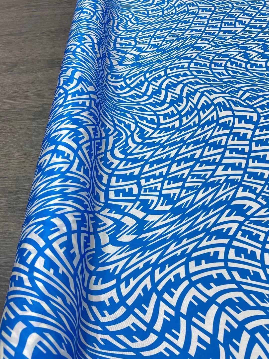 BUBZMF - 21 Momme Blue Letters Prints Digital Print Stretch Silk Satin Fabric - 140cm wide by the Yard