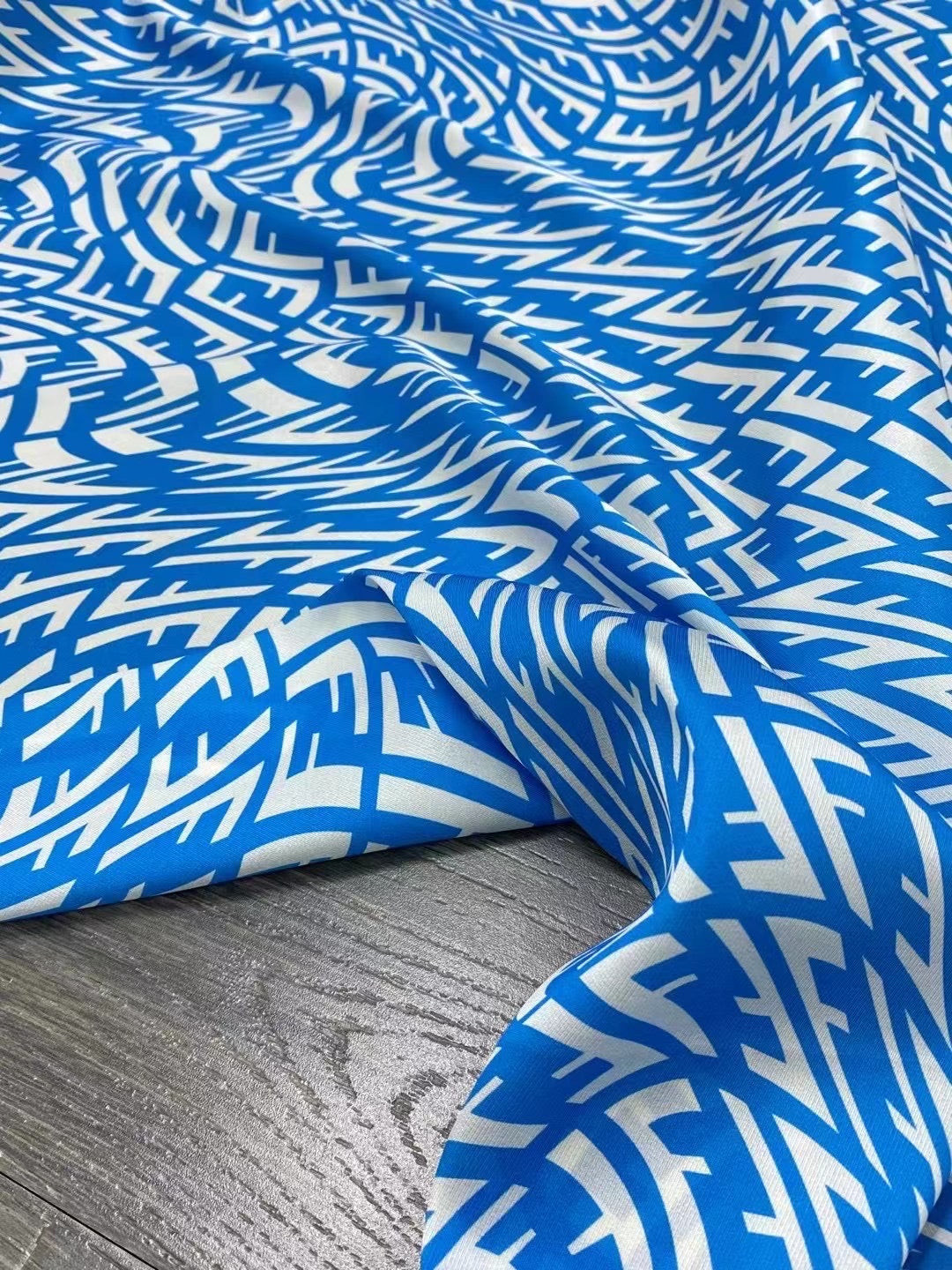 BUBZMF - 21 Momme Blue Letters Prints Digital Print Stretch Silk Satin Fabric - 140cm wide by the Yard