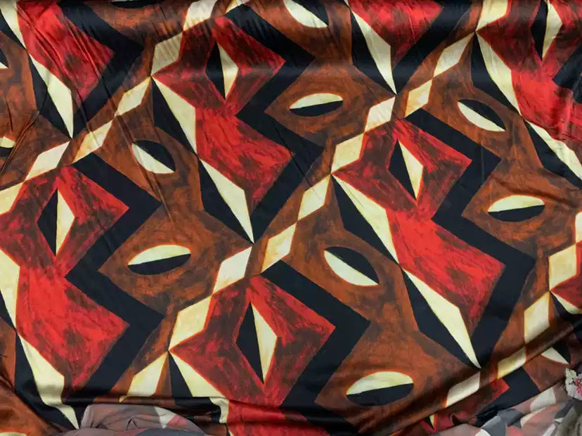 BXMYBG - 19 Momme Boho Style Irregular Pattern Digital Print Stretch Silk Satin Fabric - 140cm wide by the Yard