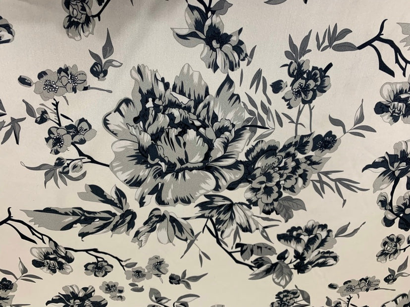 CHGFEN - 19 Momme Flowers Pattern Digital Print Stretch Silk Satin Fabric - 108cm wide by the Yard