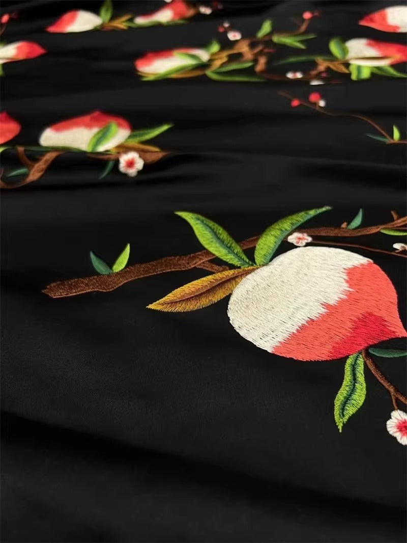 CJGFCXPT - Embroidered 100% silk SUKU satin fabric, 35 momme, 140cm wide, sold by the yard
