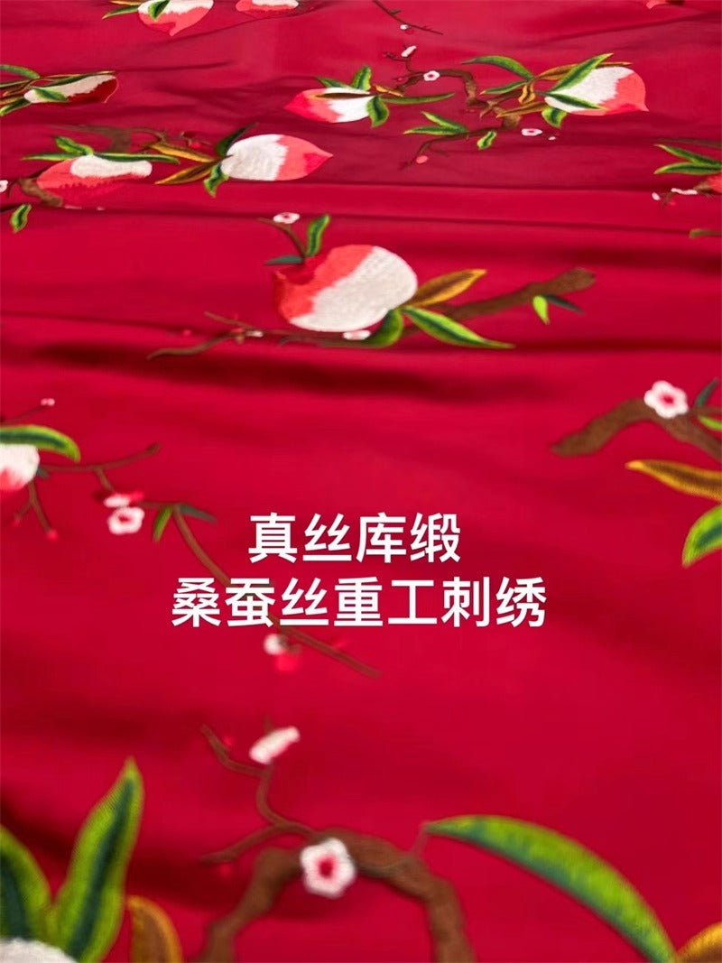 CJGFCXPT - Embroidered 100% silk SUKU satin fabric, 35 momme, 140cm wide, sold by the yard