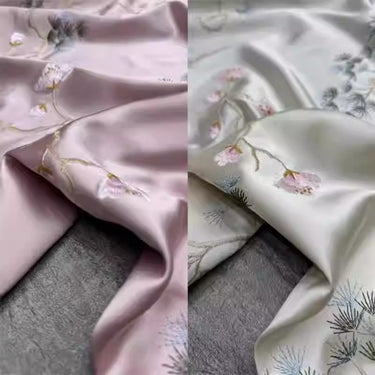 CJZGCXMH - Embroidered 100% silk satin fabric, 30 momme, 140cm wide, sold by the yard