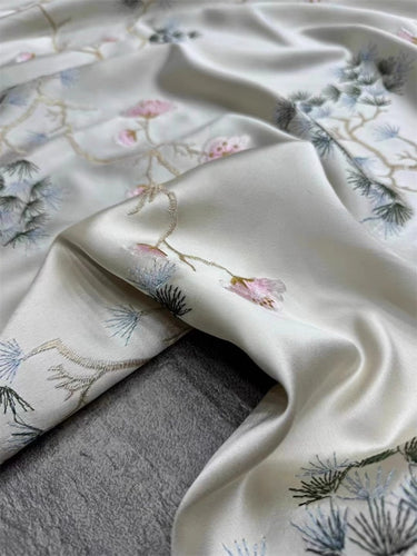 CJZGCXMH - Embroidered 100% silk satin fabric, 30 momme, 140cm wide, sold by the yard