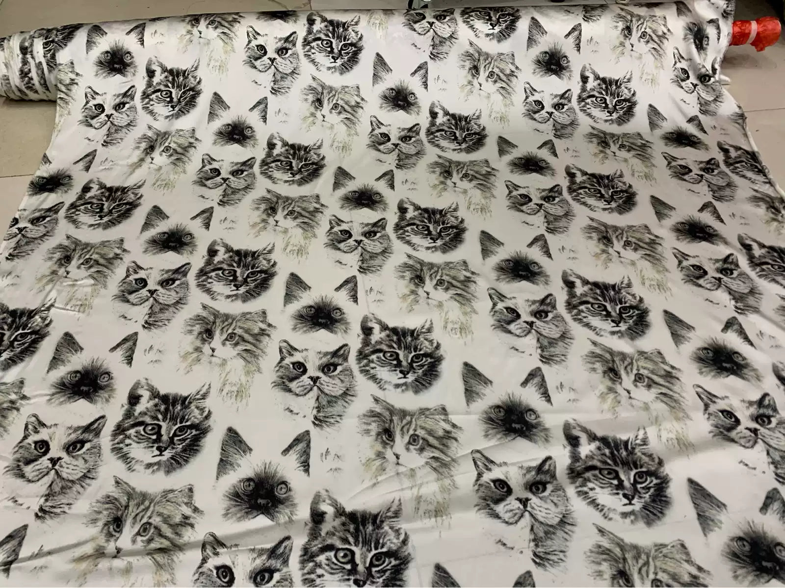 CUTMAO - 19 Momme Elegant and Cool cat Portrait on White background Pattern Digital Print Stretch Silk Satin Fabric - 108cm wide by the Yard