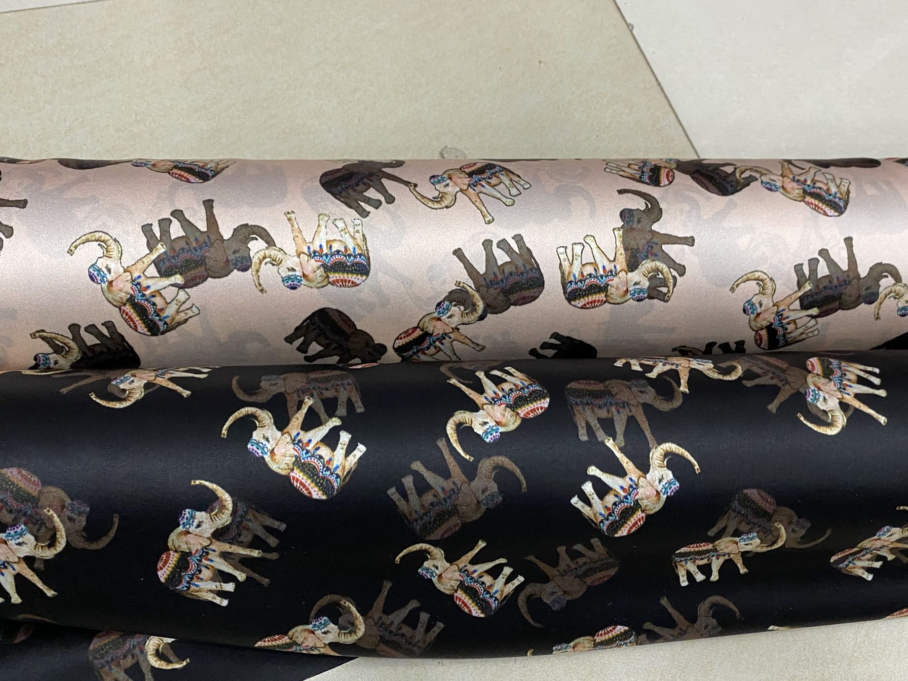DAELEP - 19 Momme Elephant Pattern Digital Print Stretch Silk Satin Fabric - 140cm wide by the Yard