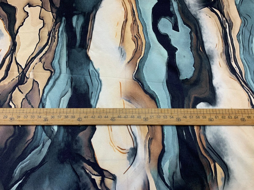 DALISI - 19 Momme Irregular Lines Pattern Digital Print Stretch Silk Satin Fabric - 135cm wide by the Yard