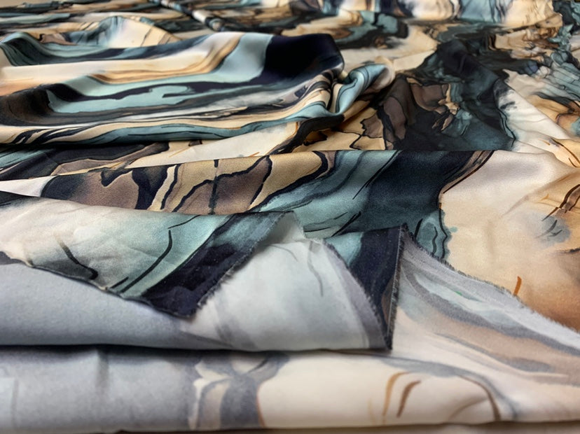 DALISI - 19 Momme Irregular Lines Pattern Digital Print Stretch Silk Satin Fabric - 135cm wide by the Yard