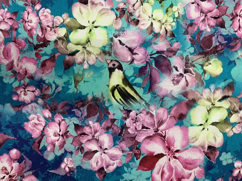 FASRMH - 19 Momme Romantic Floral Pattern Digital Print Stretch Silk Satin Fabric - 108cm wide by the Yard