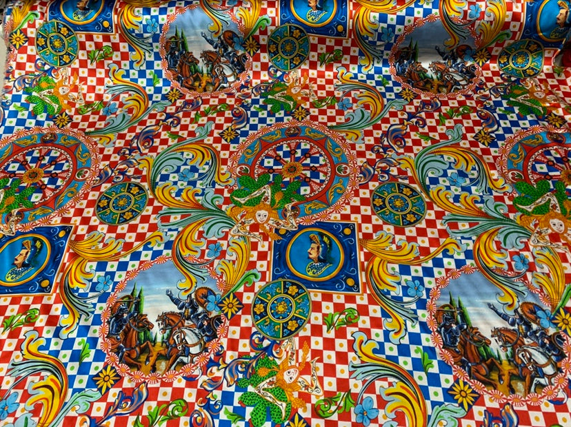 GULUOM - 19 Mommeancient Roman Style Pattern Digital Print Stretch Silk Satin Fabric - 108cm wide by the Yard