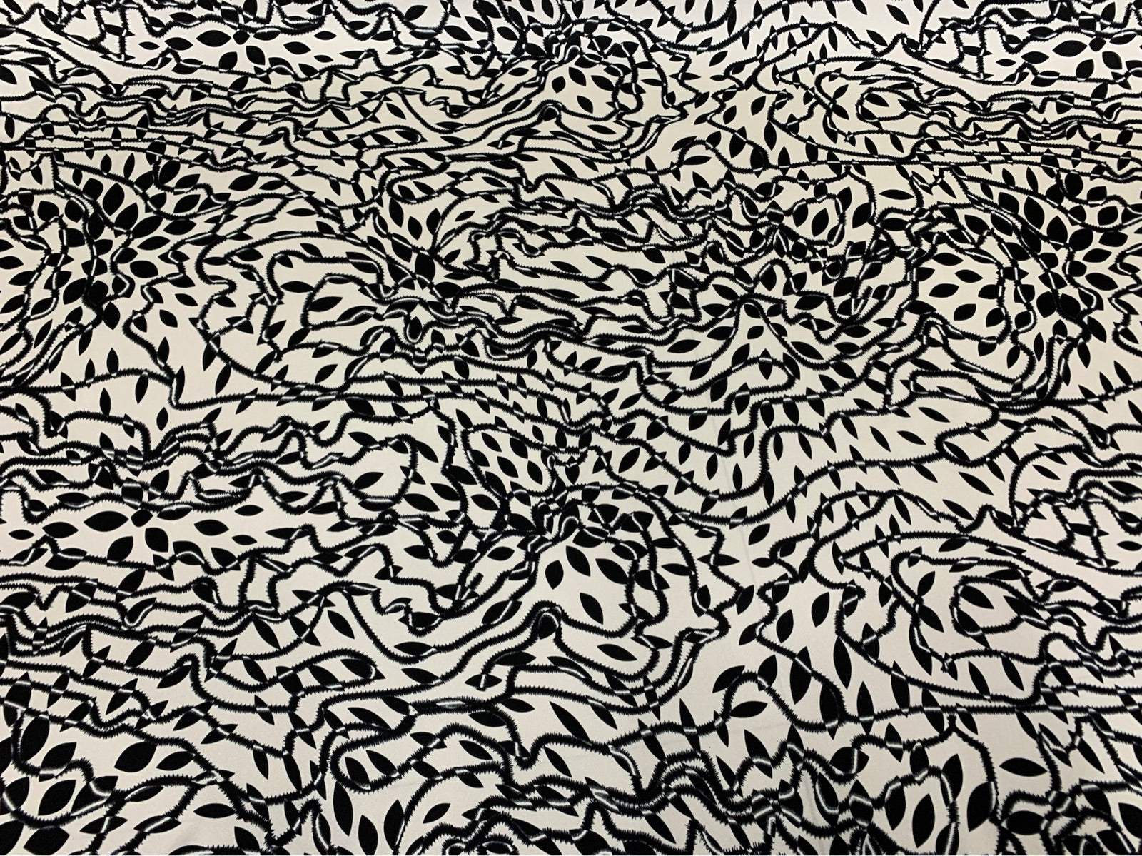 HBATEN - 19 Momme Black and White Rattan Pattern Digital Print Stretch Silk Satin Fabric - 108cm wide by the Yard