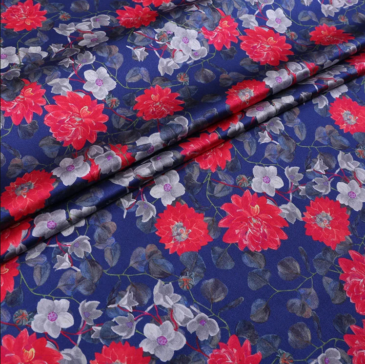 HONBAILI - 19 momme Digital Print Stretch Silk Satin Fabric - 140cm wide by the Yard