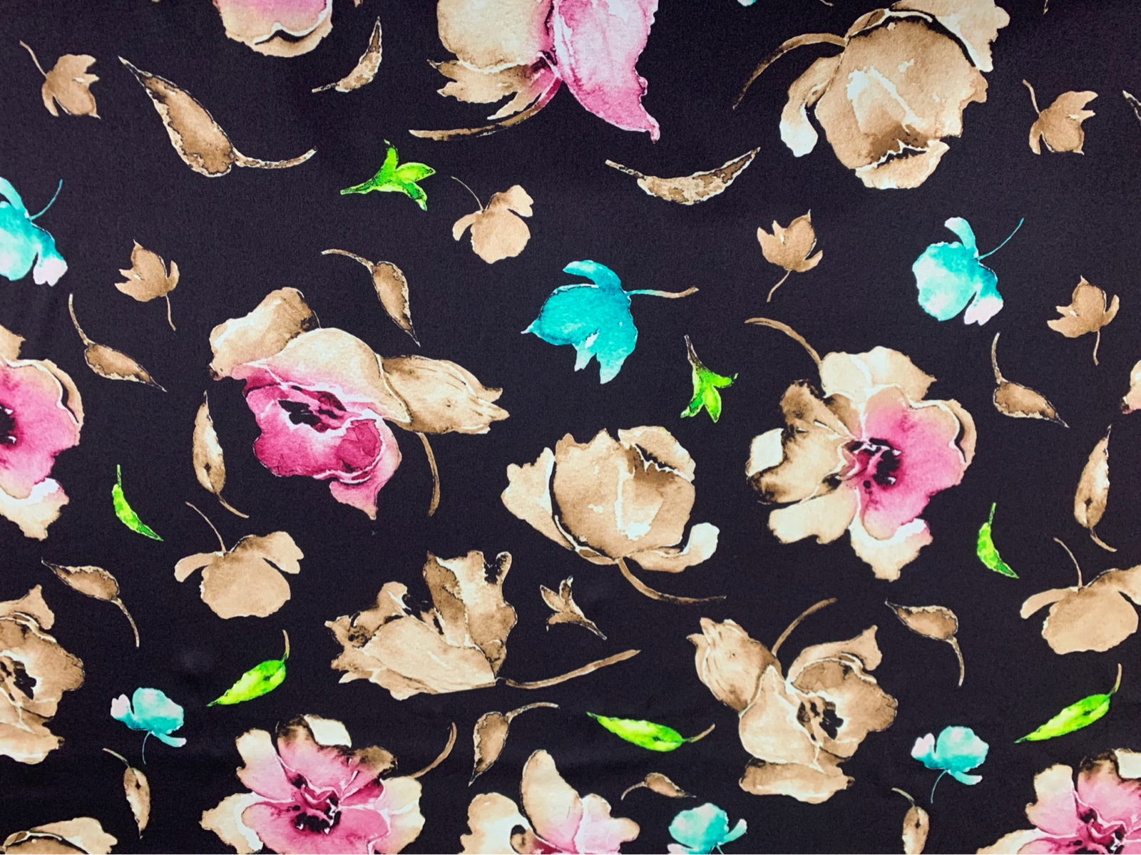 HOUDAI - 19 Momme Postmodern Style Black Background Big Rose Pattern Digital Print Stretch Silk Satin Fabric - 108cm wide by the Yard