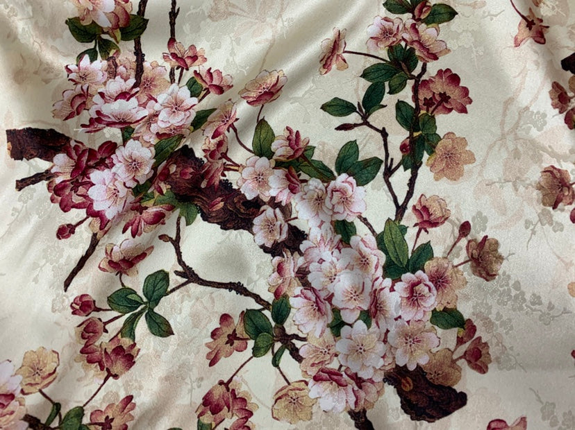 HUAFEI - 19 Momme Flowers Pattern Digital Print Stretch Silk Satin Fabric - 140cm wide by the Yard