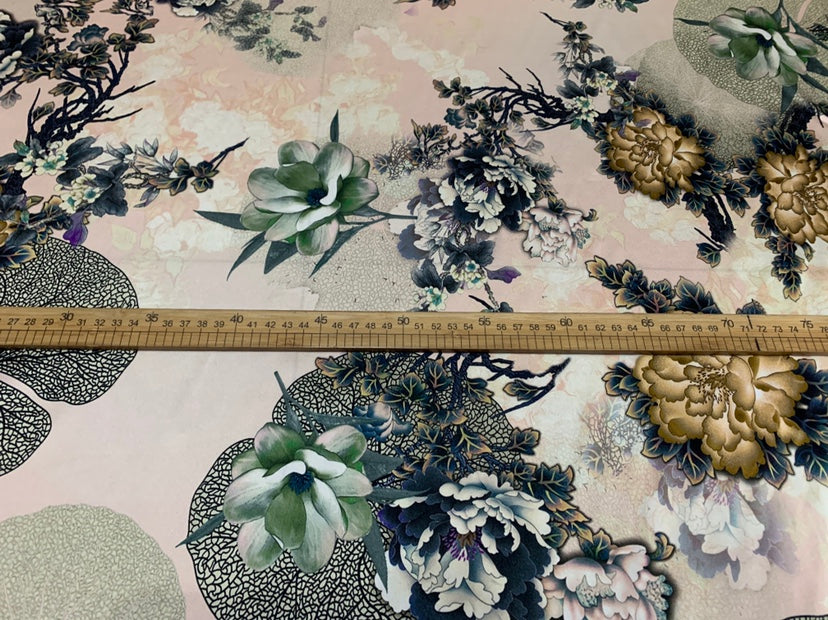 JINMUD - 19 Momme Elegant Flowers  Pattern Digital Print Stretch Silk Satin Fabric - 140cm wide by the Yard