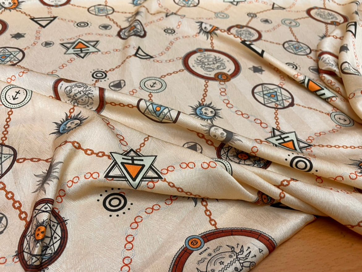 JUXIEZ - 19 Momme Color Twelve Zodiac Signs Cancer Sangbo Satin Pattern Digital Print Stretch Silk Satin Fabric - 108cm wide by the Yard