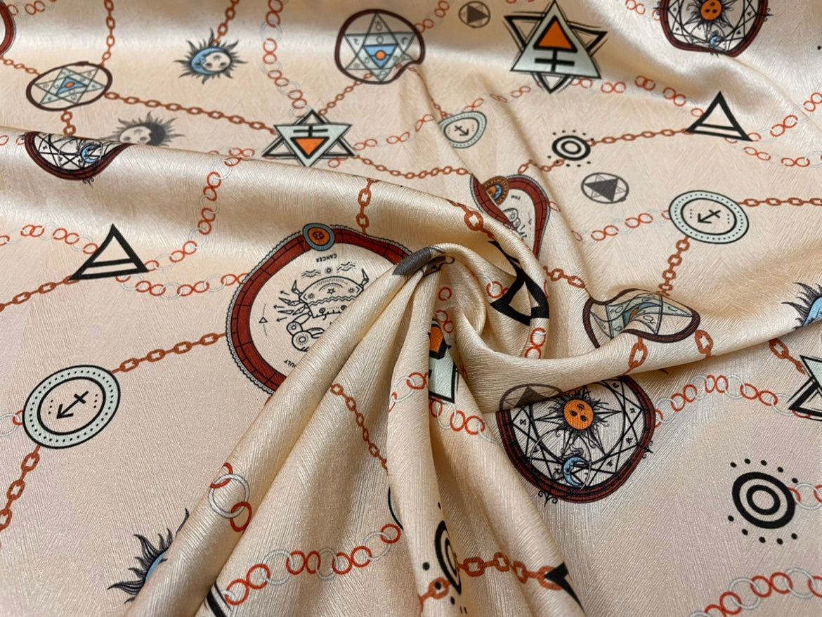JUXIEZ - 19 Momme Color Twelve Zodiac Signs Cancer Sangbo Satin Pattern Digital Print Stretch Silk Satin Fabric - 108cm wide by the Yard