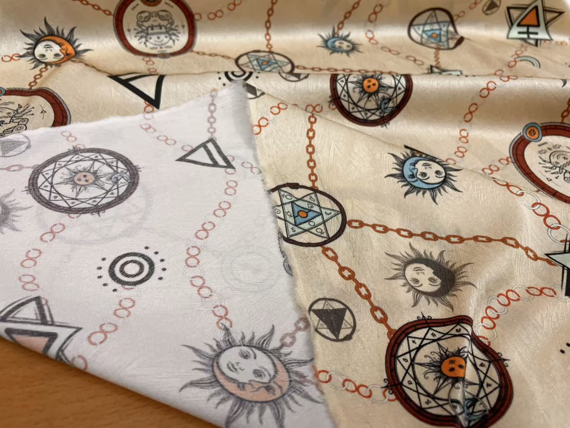 JUXIEZ - 19 Momme Color Twelve Zodiac Signs Cancer Sangbo Satin Pattern Digital Print Stretch Silk Satin Fabric - 108cm wide by the Yard