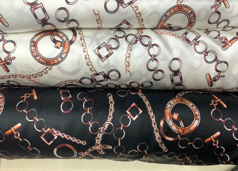 LIATIA - 19 Momme Chain Circle Pattern Digital Print Stretch Silk Satin Fabric - 140cm wide by the Yard